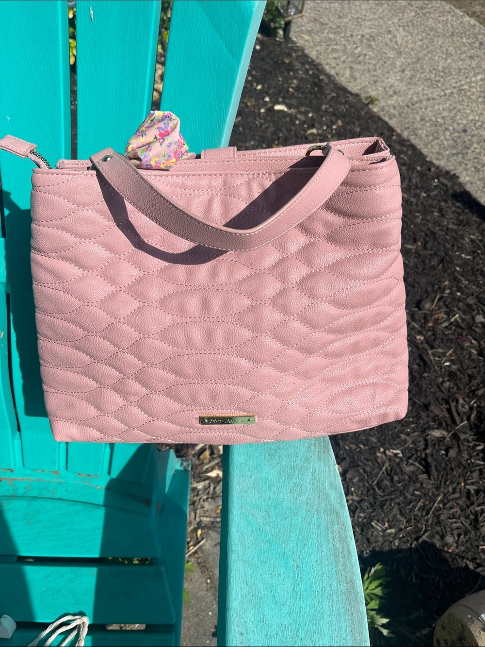 Betsey Johnson Blush Pink Quilted Tote with Floral Scarf - Picture 3 of 5